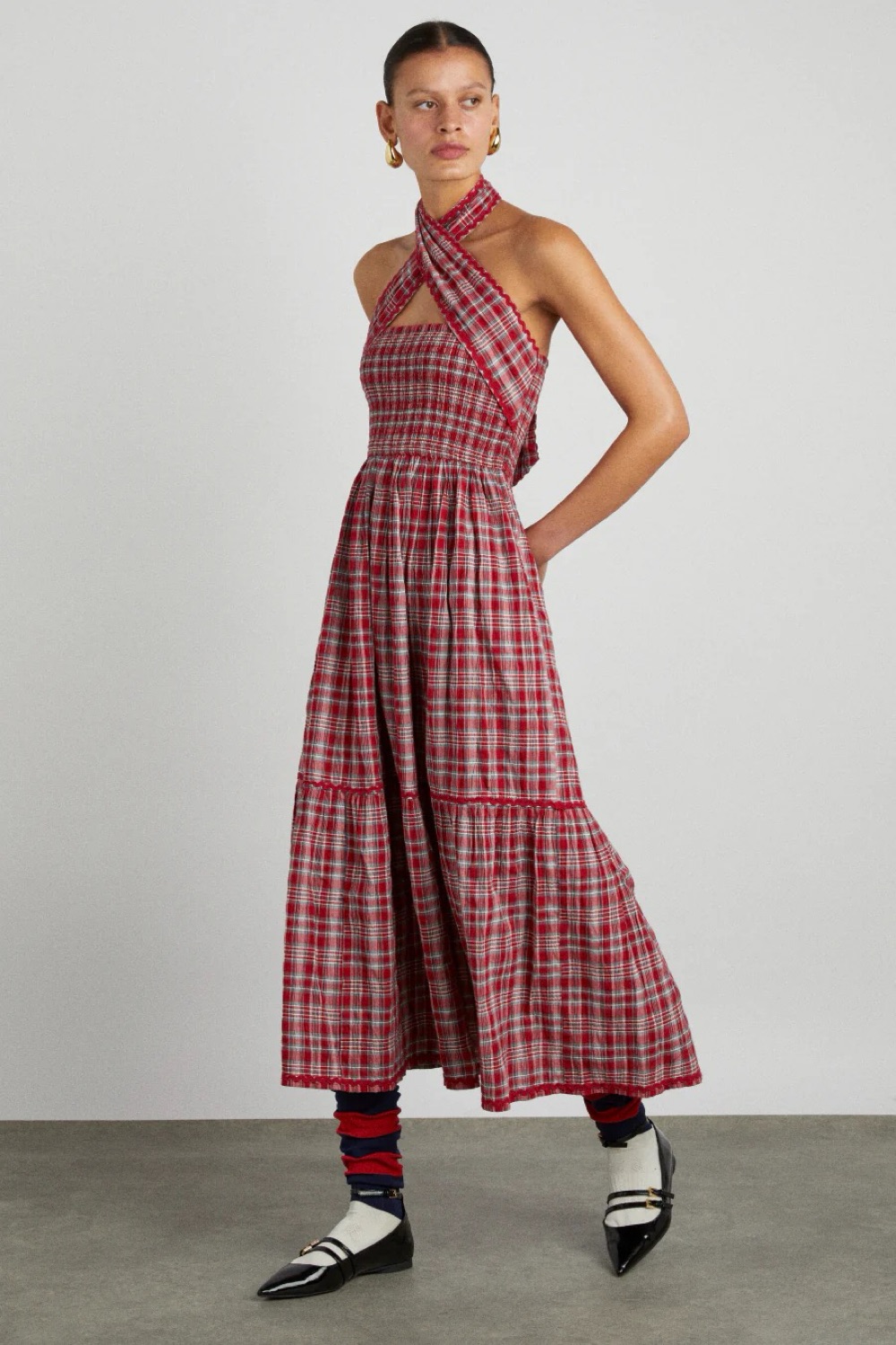 damson madder red check dress Damson Madder Pia Midi Dress